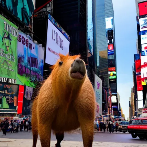 Prompt: a giant capybara standing in Times Square