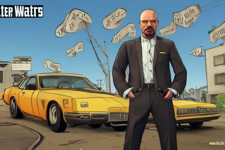 Prompt: walter white gta 5 loading screen art, trending on artstation