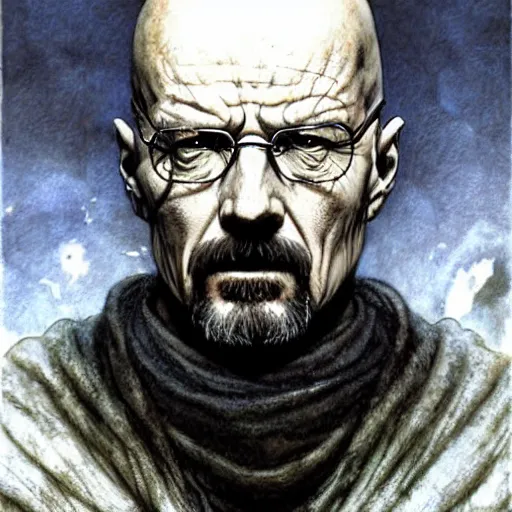 Prompt: Walter white as a dark fantasy warrior, made by gerald brom and luis royo