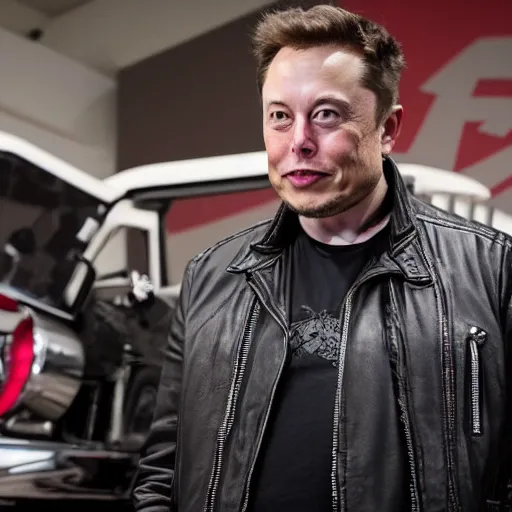 Image similar to Elon Musk in A biker gang very detail4K quality super realistic