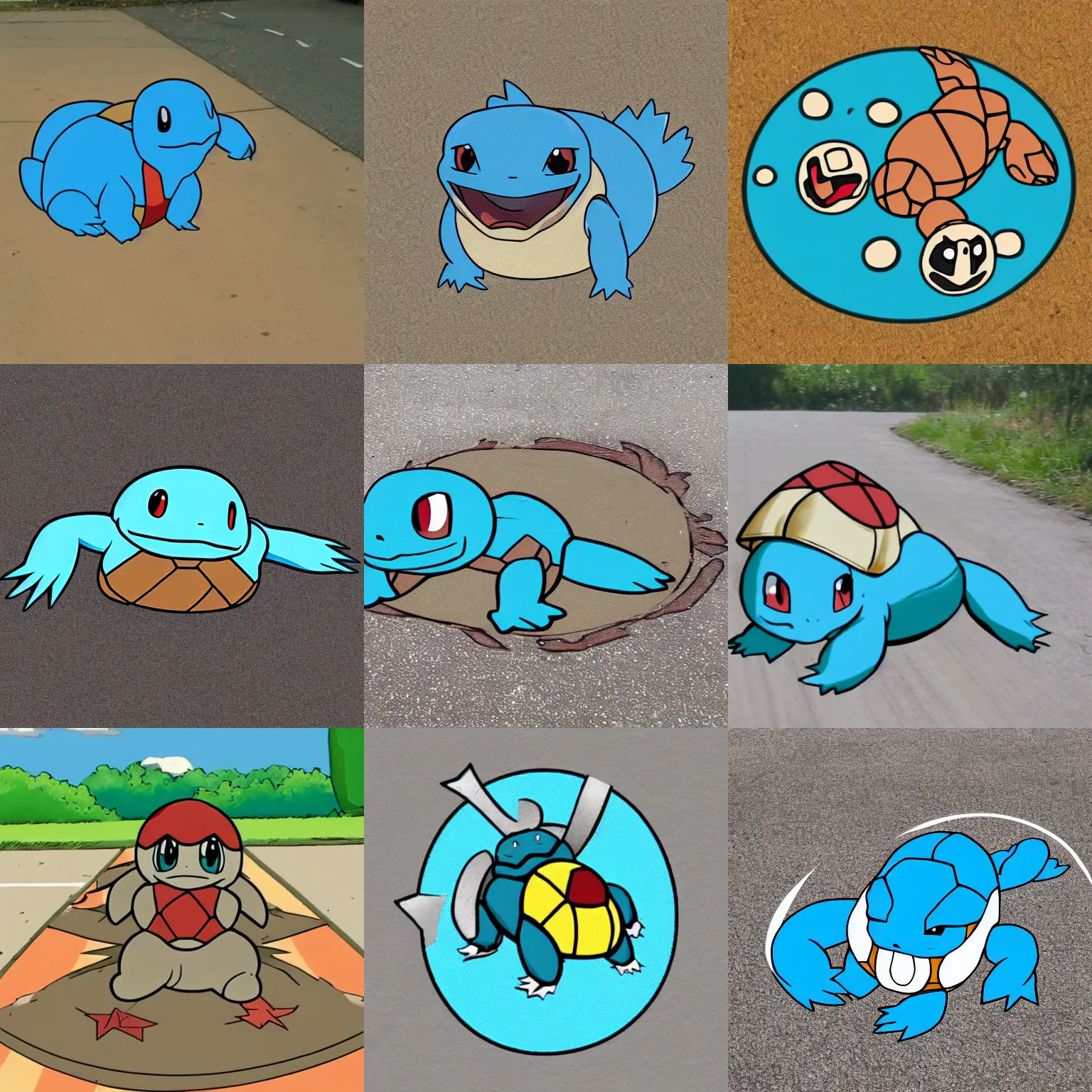 Prompt: squirtle roadkill