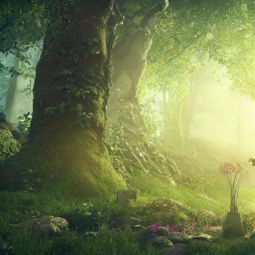 Image similar to 8 k hd detailed octane render of an enchanted fae forest