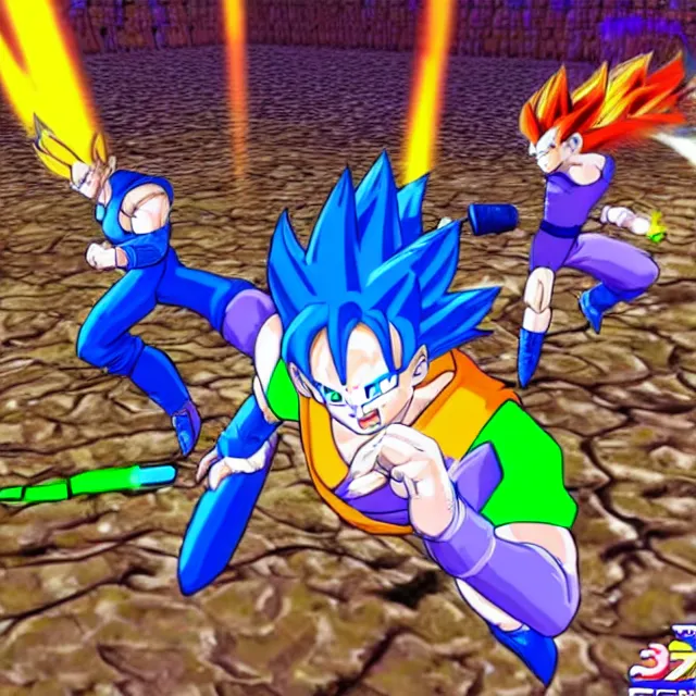 Prompt: gameplay of a dragon ball 3 d platform fighter on the nintendo 6 4