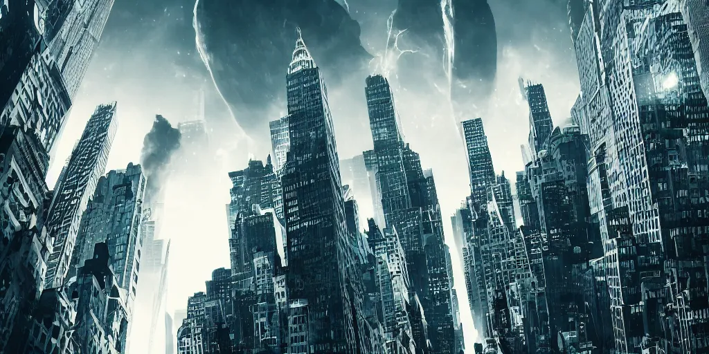 Image similar to A Cyber Kaiju Attacking new york, cinematic