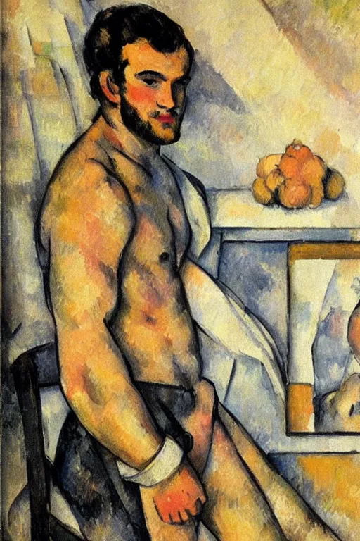 Prompt: herry cavill, attractive male, painting by paul cezanne