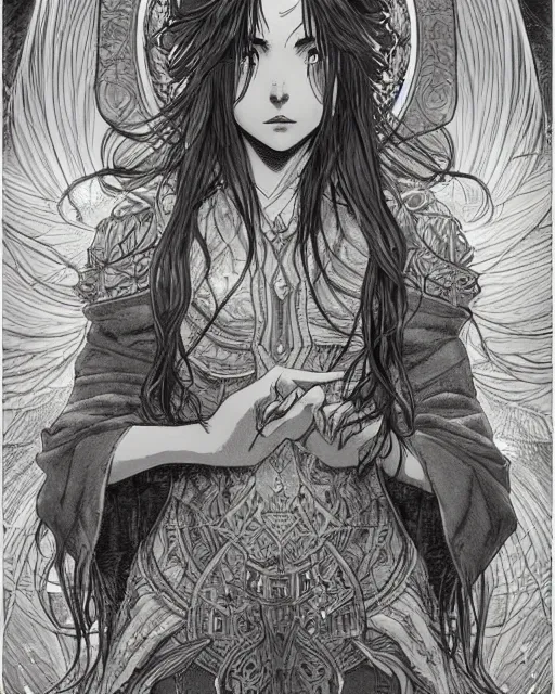 Prompt: maika from monstress comic, beautiful, mesmerizing, concept art, intricate linework, detailed and intricate environment, artstation, inspired by monstress comic, sana takeda