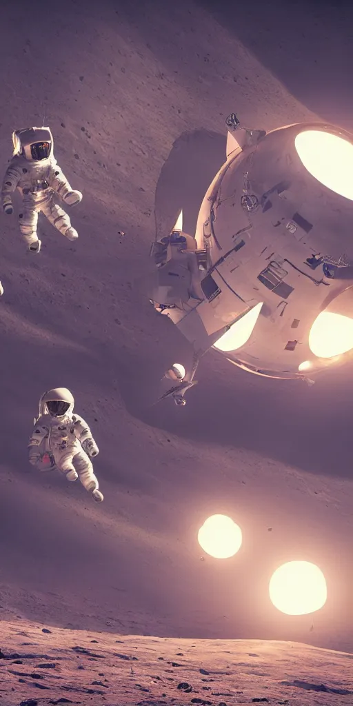 Prompt: concept art, chinese astronauts landing on the moon, backlight, f 3 2, high detail, octane rendering, unreal engine.
