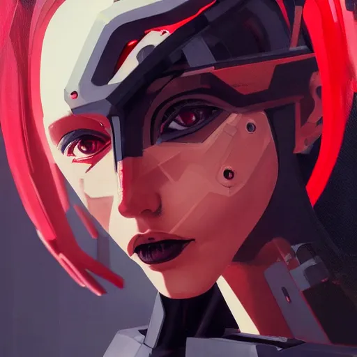 Image similar to potrait of a cyborg with black and red robotic parts, medium shot, asymmetrical, profile picture, organic painting, very anime, during night, matte painting, bold shapes, hard edges, street art, trending on artstation, by huang guangjian and gil elvgren and sachin teng