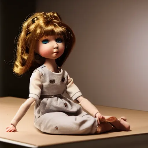 Prompt: a stop motion animation doll,