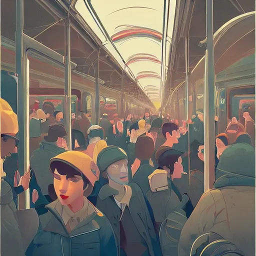 Prompt: paris subway life scene, very detailed, by ( victo ngai ), ( ( studio muti ) ), malika favre, ( rhads ), makoto shinkai