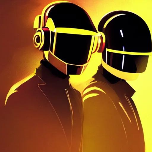 Prompt: portrait of Daft Punk , dramatic lighting, illustration by Greg rutkowski, yoji shinkawa, 4k, digital art, concept art, trending on artstation