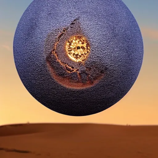 Image similar to A sphere made of sand levitating over glowing lava