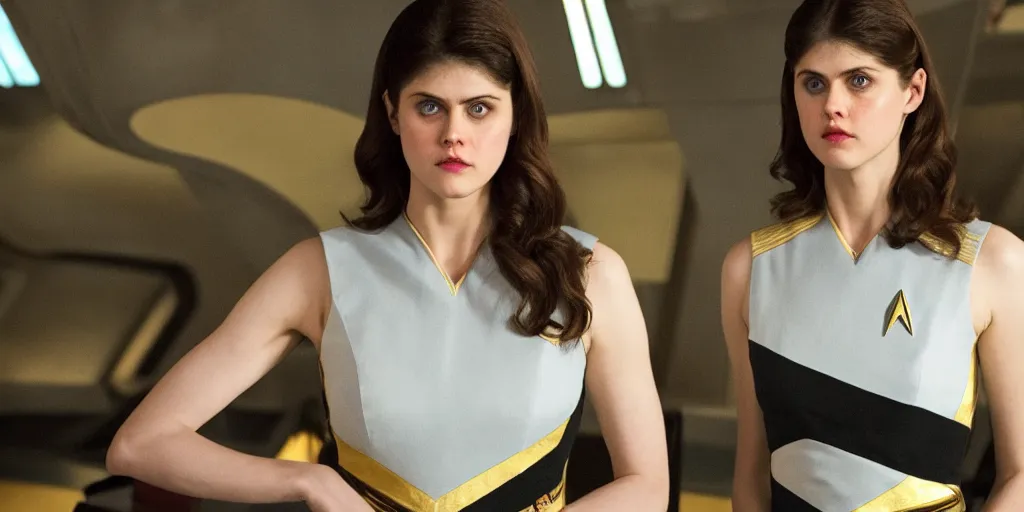 Image similar to Alexandra Daddario is the captain of the starship Enterprise in the new Star Trek movie