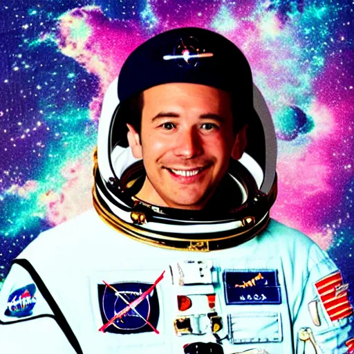 Image similar to as astronaut wearing a crown in vaporwave style