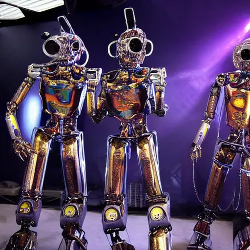 Prompt: humanoid robot metal band
