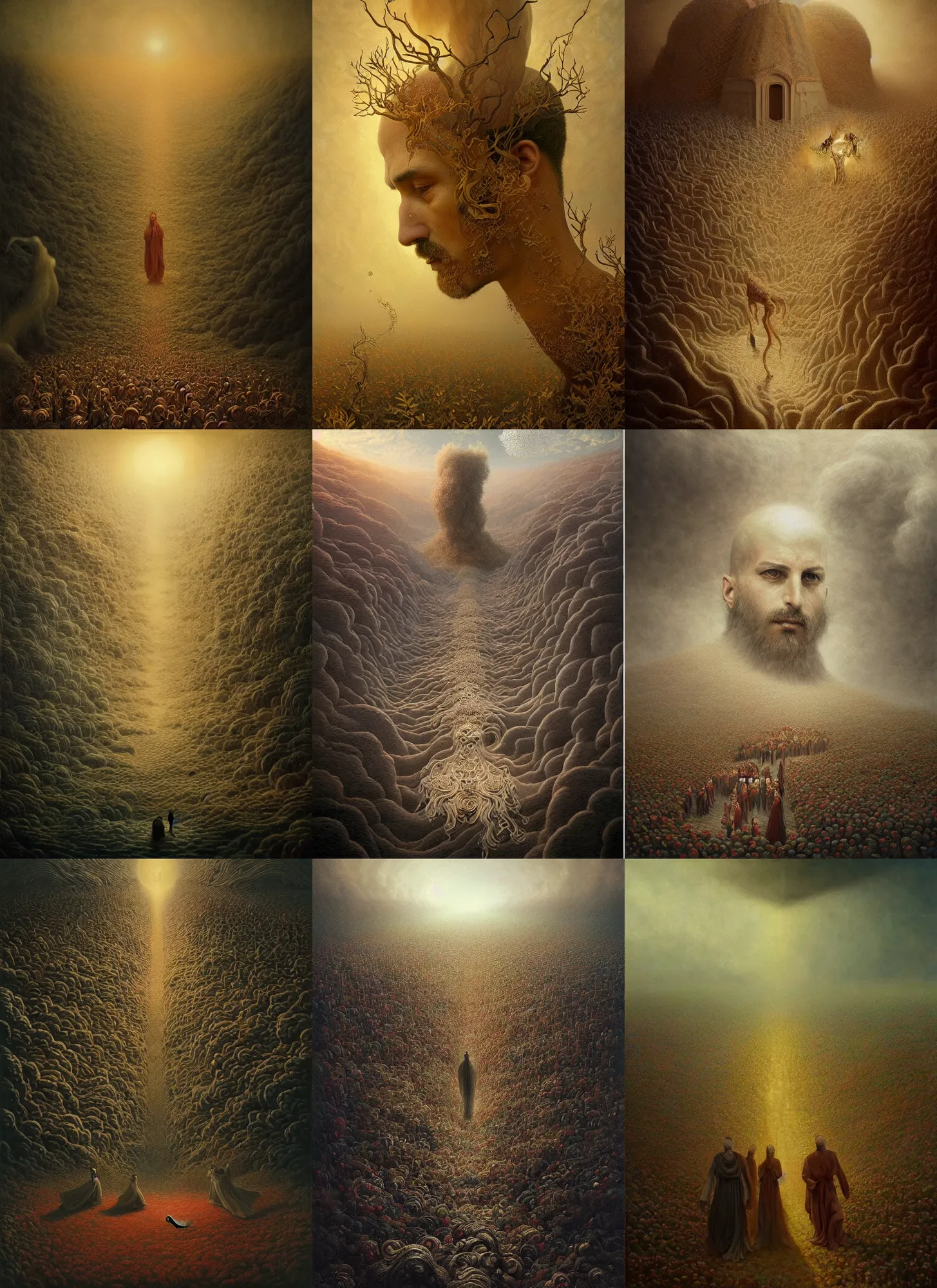 Prompt: war of a utopian world, art by agostino arrivabene and darren aronofsky and abbas kiarostami, tumblr, viennese actionism, fantasy, intricate and very very beautiful and elegant, highly detailed, digital painting, artstation, concept art, smooth and sharp focus, illustration