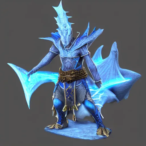 Prompt: photorealistic blue dragon cleric of a storm god, dungeons and dragons, lightning, tempest shield, holy