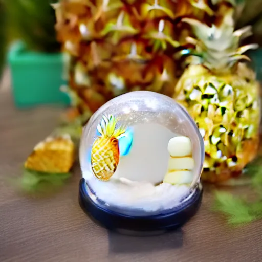 Image similar to snow globe with a pineapple inside, realistic