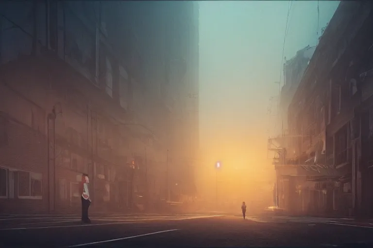 Image similar to The fog sits looking over harbor, a silent shadow haunches over the town like a cat on 3D rendering by Liam Wong, painting by Church, Frederic Edwin, and photography by Gregory Crewdson, shadown art by Ryota Kuwakubo, UHD, amazing depth, cinematic ambient light, atmospheric, trending on artstation