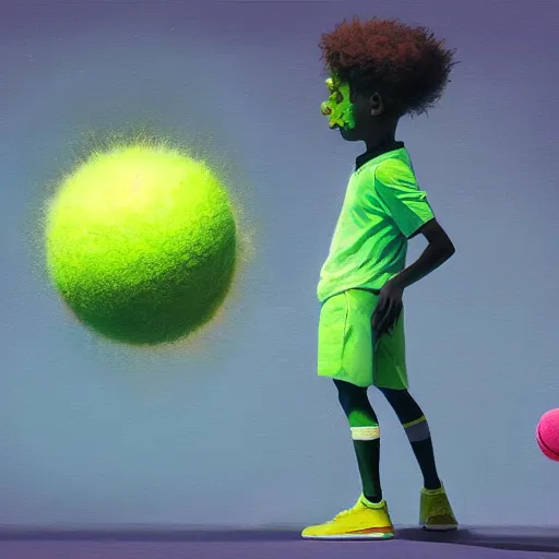 Image similar to highly detailed vfx portrait of a character of a tennis ball monster stephen bliss, chalk, unrealengine, greg rutkowski, loish, rhads, beeple, chalk, makoto shinkai and lois van baarle, ilya kuvshinov, rossdraws, tom bagshaw, basil gogos