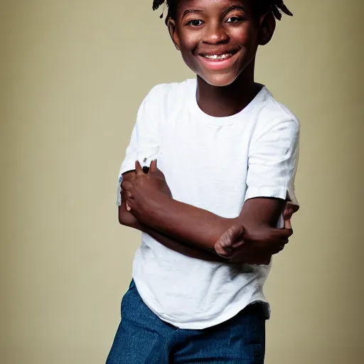 Prompt: portrait of a black boy smiling, studio portrait