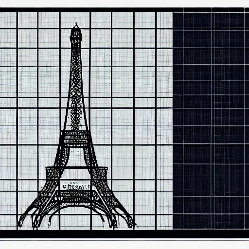 Image similar to rejected design sketches for the eiffel tower blueprint technical drawing laid out on a grid