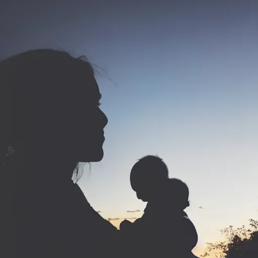 Image similar to a dark silhouette holding a baby at an urban area
