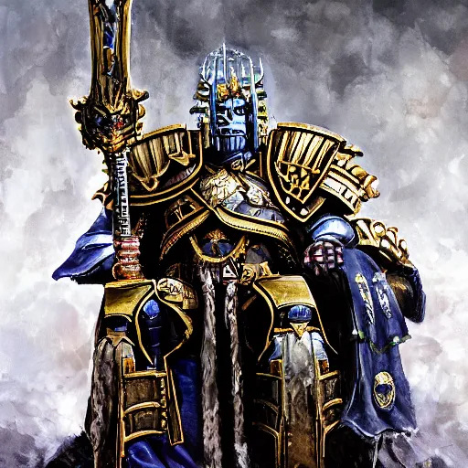 Image similar to joe biden as the emperor of mankind from warhammer 4 0, 0 0 0, warhammer 4 0 k, decrepid on a throne, portrait
