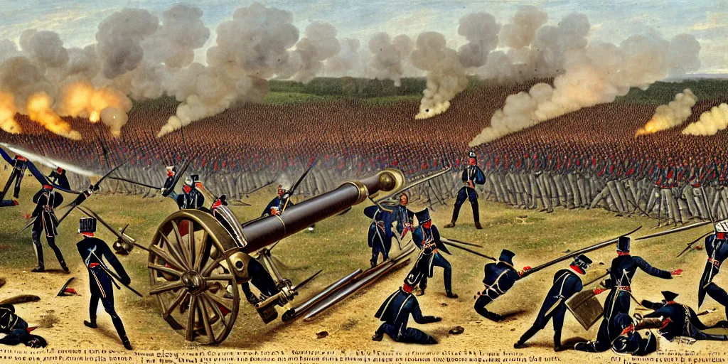 Prompt: first person point of view from the artillery battery during a napoleonic war. highly detailed depicting the artillery