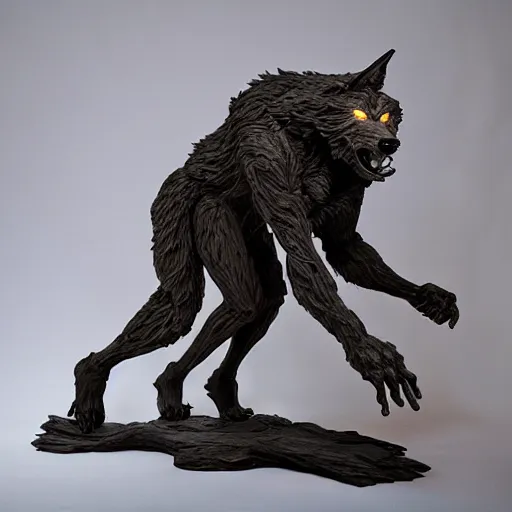 Image similar to leaping werewolf clay sculpture, by anna podedworna and ellen jewett, artstation