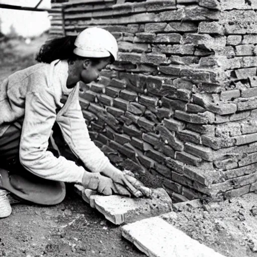 Image similar to a female bricklayer laying bricks