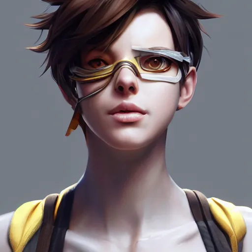 Prompt: a highly detailed portait of tracer from overwatch as nier automata cain, digital art, pretty face, muscular, very beautiful face, very detailed eyes, 8 k resolution, digital painting, by james gurney wlop, greg rutkowski, full body