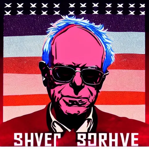 Prompt: synthwave bernie sanders