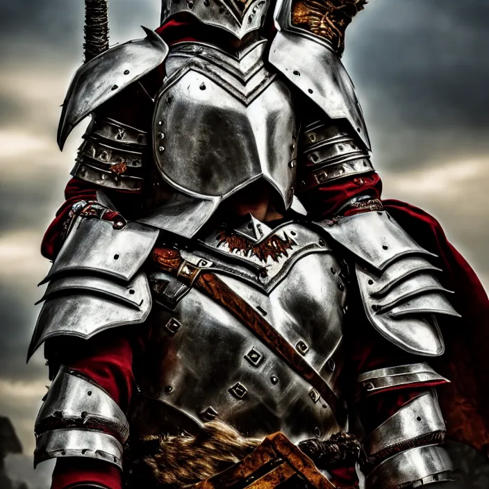 Prompt: photo of a warrior with metal elf orc hybrid themed armour, highly detailed, 4 k, hdr, smooth, sharp focus, high resolution, award - winning photo