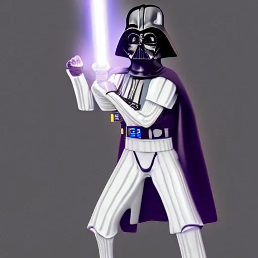 Image similar to darth vader with white armor and a purple lightsaber