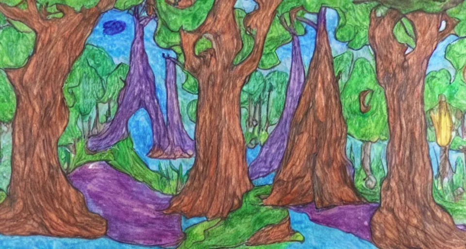 Prompt: Enchanted and magic forest, by a 8 years old kid,