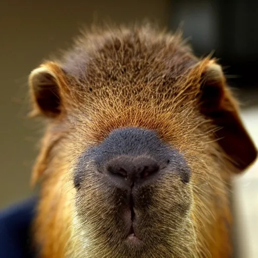 Image similar to capybara head, a man wearing a suit capybara head