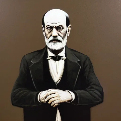 Prompt: a portrait of sigmund freud in the style of bansky