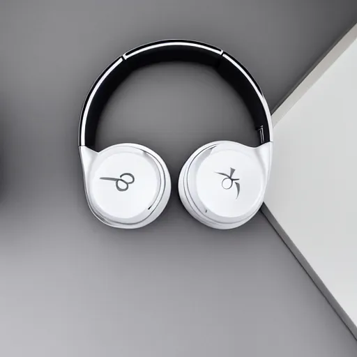 Image similar to product photoshoot of clean modern hand crafted aipods pro max beats headphones colot metal white silver with black leather padding well design ultrareallistic detailed high quality 8 k photorealistic ultra realistic