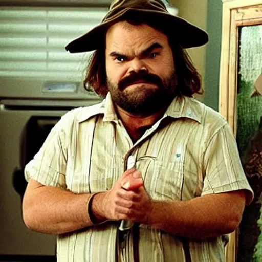 Image similar to jack black dressed as rickety cricket from always sunny in philadelphia