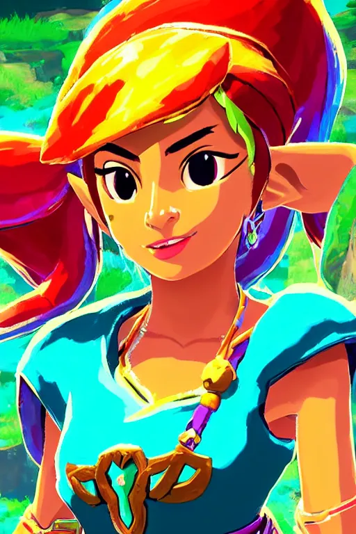 Image similar to an in game portrait of shantae from the legend of zelda breath of the wild, breath of the wild art style.