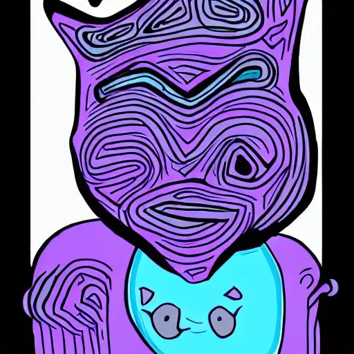 Prompt: a beautiful alien man drawn in blue lines inside an ugly alien woman who looks like a cow and a pig and drawn in purple lines.