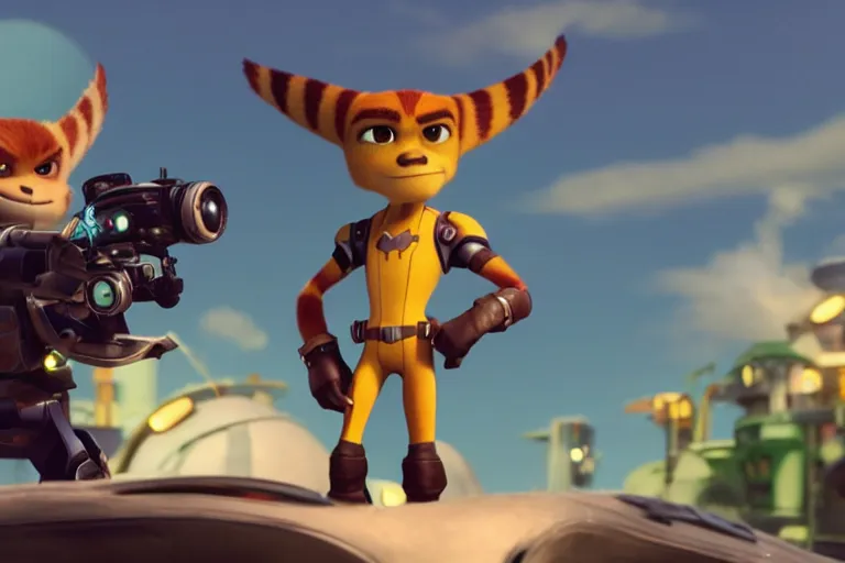 Image similar to vfx movie closeup, real life ratchet and clank by emmanuel lubezki