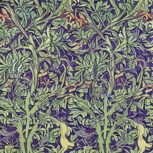Prompt: william morris wallpaper of tree of life motif. h- 896