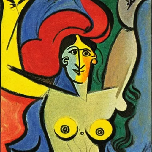 Prompt: phoenix with Venus head, by Picasso