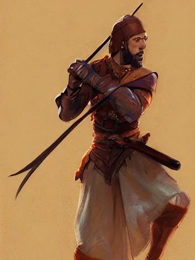 Image similar to a master a wooden quarterstaff in a desperate posture ready to fight. cornered by enemies. intricate, elegant, highly detailed, digital painting, artstation, concept art, sharp focus, illustration, by justin gerard and artgerm, 8 k