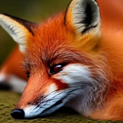 Image similar to photorealistic journalist closeup of a cute fox sleeping, bbc earth, hyperdetailed, super fluffy