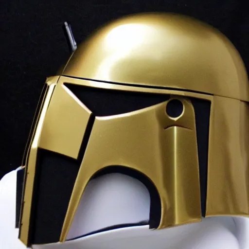 Prompt: mandalorian, crusader, star wars, full body, armor in gold and white, blasters. helmet of crusader