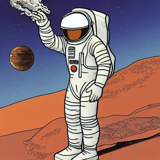 Prompt: astronaut in the style of Moebius