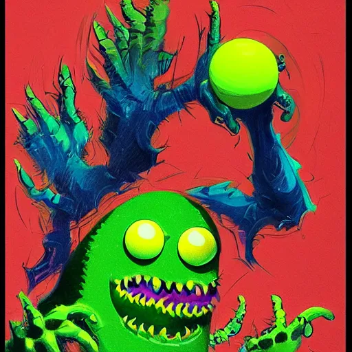 Image similar to a tennis ball monsters, colorful, digital art, fantasy, magic, chalk, trending on artstation, ultra detailed, professional illustration by basil gogos